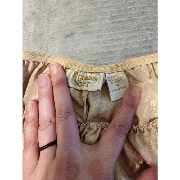 Vintage Victorias Secret High Cut Panty Gold Label size M Tan Floral - Picture 2 of 3